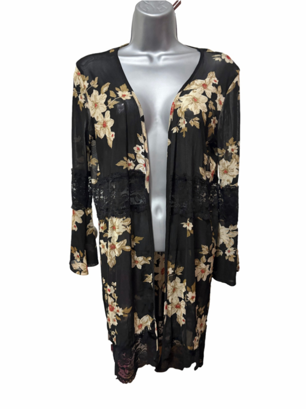 58. Vintage Sweet Rain Y2K Floral Kimono with lace detail measures size small